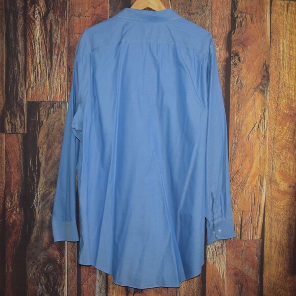 LANDS' END Men's 18.5 - 37T Traditional Fit No Iron Supima Pinpoint Dress Shirt - Picture 4 of 6